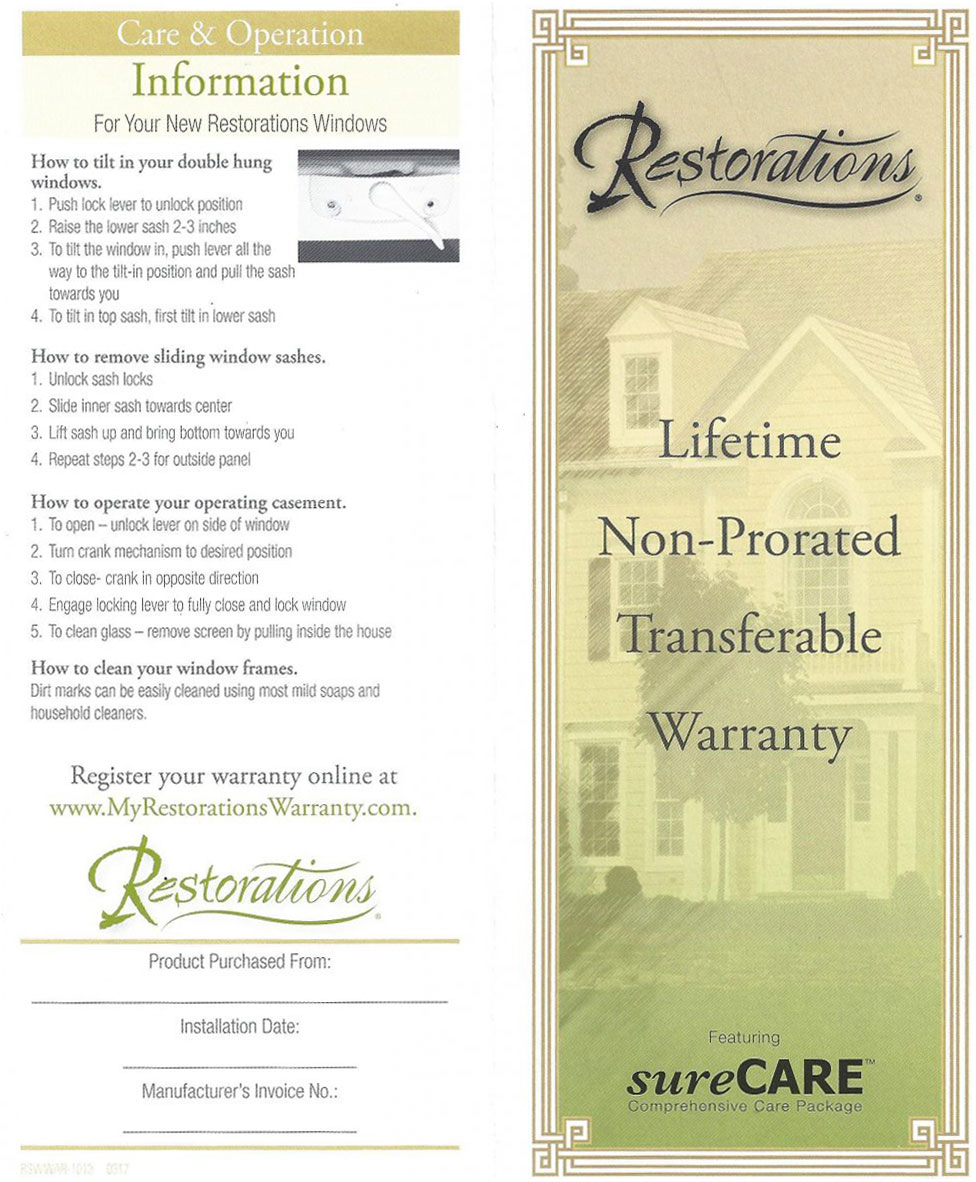 Features DH pg 6 Front page of warranty