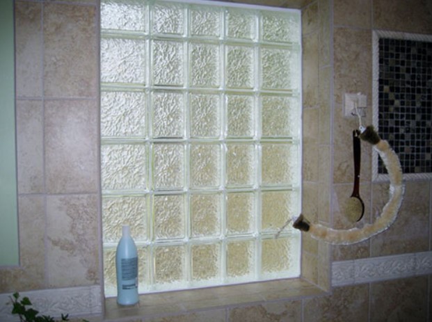 bathroom-glass-block-feature-offers-privacy-window-replacement-st-louis-mo Bathroom glass block feature offers privacy and soft natural light, making it a stylish option for window replacement St. Louis, MO projects