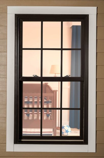 Sleek black-framed window highlights the quality craftsmanship of a Chesterfield, MO window replacement service